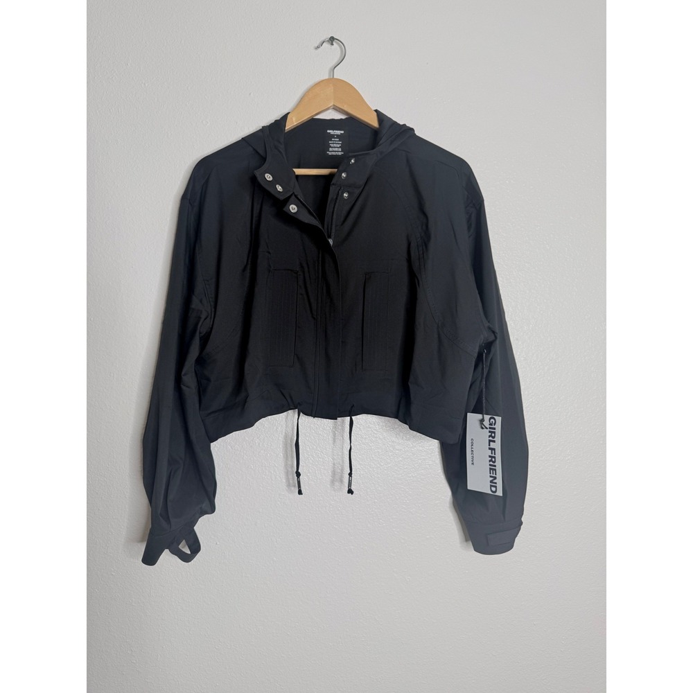 Girlfriend Collective Black Cropped Windbreaker Hooded Jacket Medium NWT